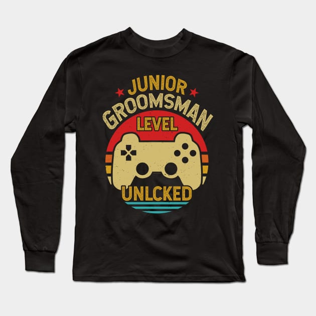 Retro Vintage Junior Groomsman Gaming Video Gamer Gift Long Sleeve T-Shirt by Tesszero